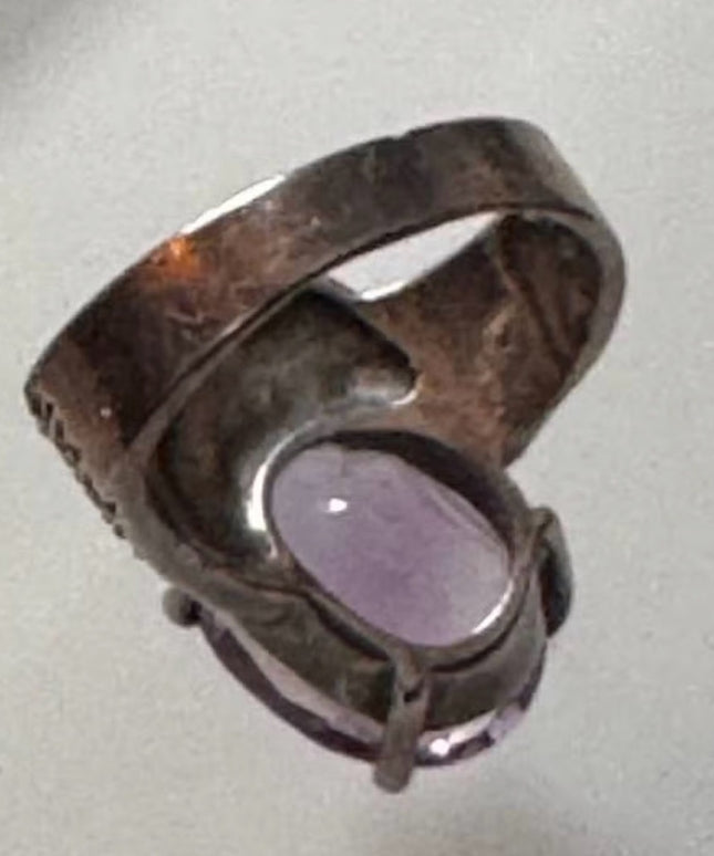 Vintage Fancy Art Deco Style Sterling 925 Silver Amethyst Ring with Marcasite