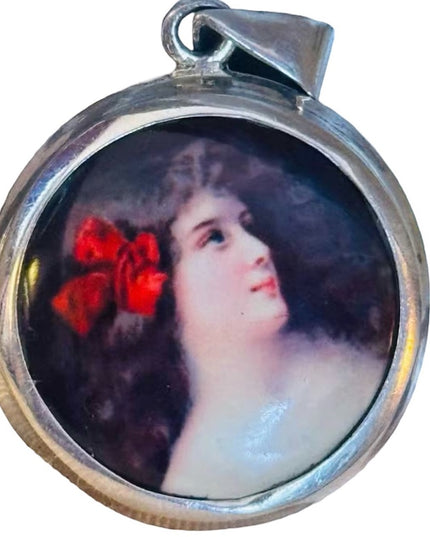 Modern Sterling Silver 925 Victorian-Style Portrait Miniature Pendant Cameo