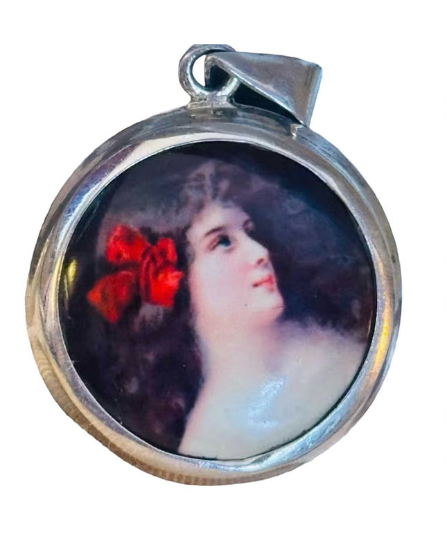 Modern Sterling Silver 925 Victorian-Style Portrait Miniature Pendant Cameo