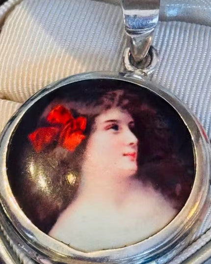 Modern Sterling Silver 925 Victorian-Style Portrait Miniature Pendant Cameo