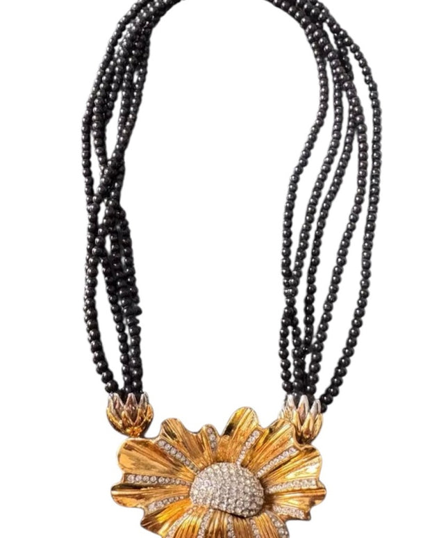 Vintage Butler Fifth ave Collection Gold Plated Floral Statement Necklace
