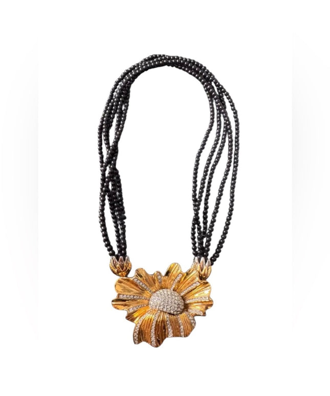 Vintage Butler Fifth ave Collection Gold Plated Floral Statement Necklace