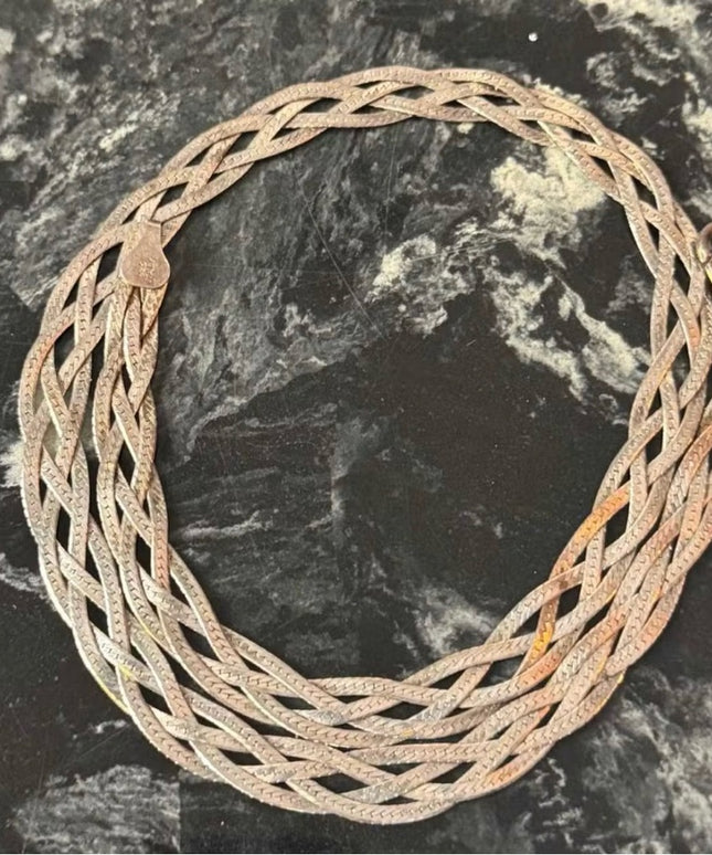 Vintage Milor Italy Italian 925 Sterling Silver Braided Multi-Strand Necklace