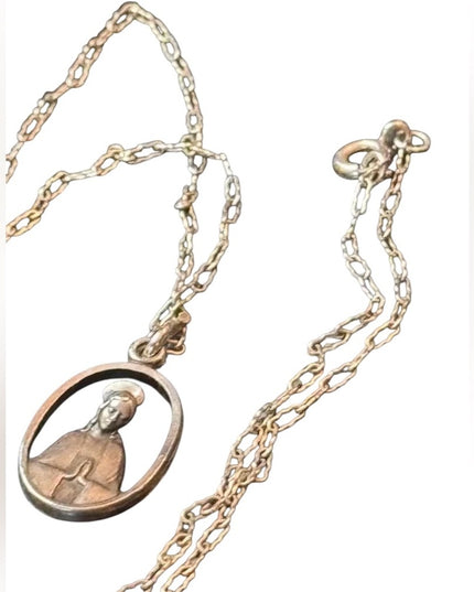VTG Sterling Silver 925 Oval Virgin Mary Reverse Jesus Religious Medal Necklace