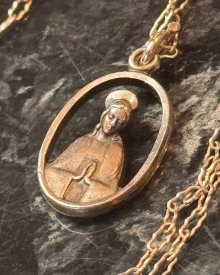 VTG Sterling Silver 925 Oval Virgin Mary Reverse Jesus Religious Medal Necklace