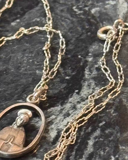 VTG Sterling Silver 925 Oval Virgin Mary Reverse Jesus Religious Medal Necklace