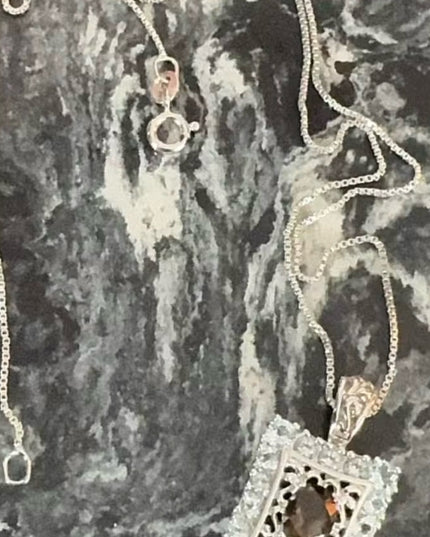 Sterling Silver 925 Smoky Quartz Pendant Necklace with CZ Accents