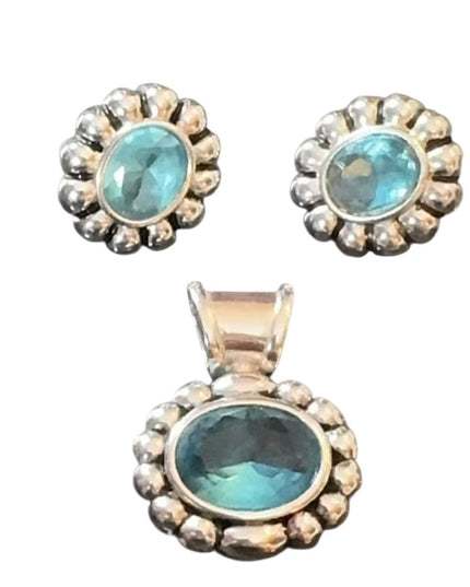 Sterling Silver 925 Jewelry Set 3 Pc Blue Stone Earrings & Pendant Lot