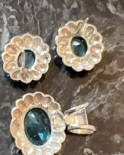 Sterling Silver 925 Jewelry Set 3 Pc Blue Stone Earrings & Pendant Lot