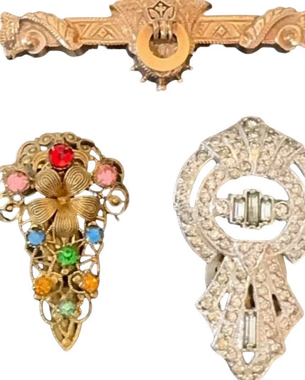Lot of Antique Art Deco Jewelry Fur Clips Ornate Gold