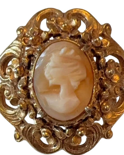 Vintage Florenza Antique Styled Shell Cameo Convertible Brooch Pendant Gold Tone