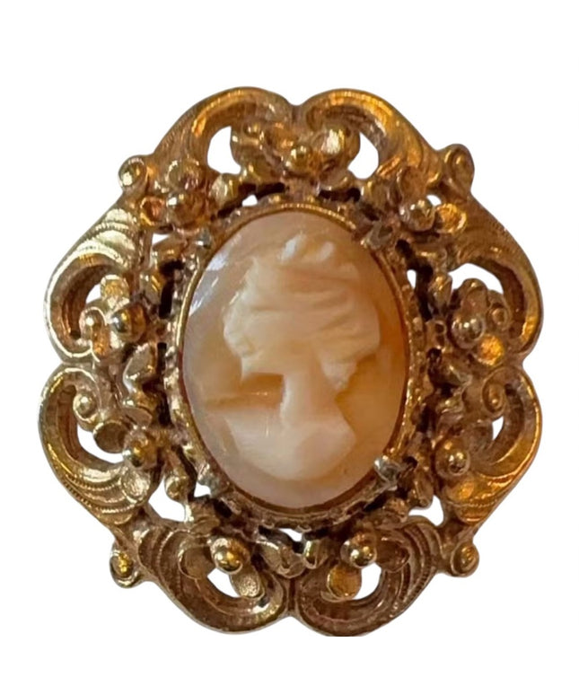 Vintage Florenza Antique Styled Shell Cameo Convertible Brooch Pendant Gold Tone