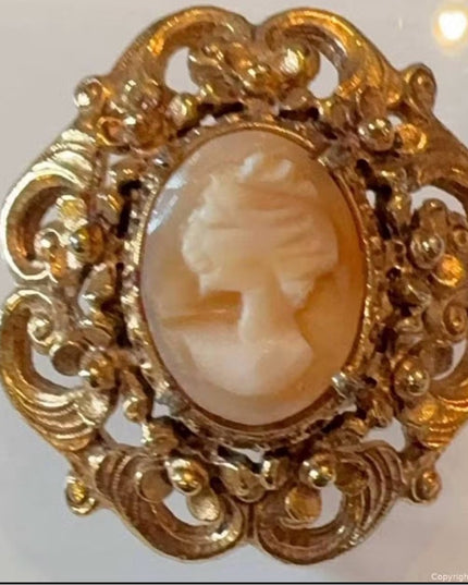 Vintage Florenza Antique Styled Shell Cameo Convertible Brooch Pendant Gold Tone