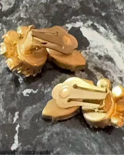 Vintage 1960s Fancy Gold Clip-On Earrings with Purple & Pink Rhinestones