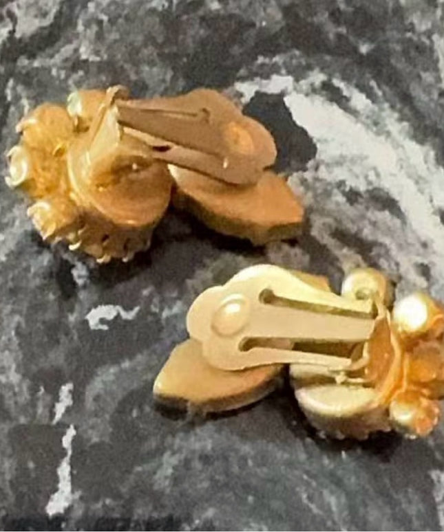 Vintage 1960s Fancy Gold Clip-On Earrings with Purple & Pink Rhinestones