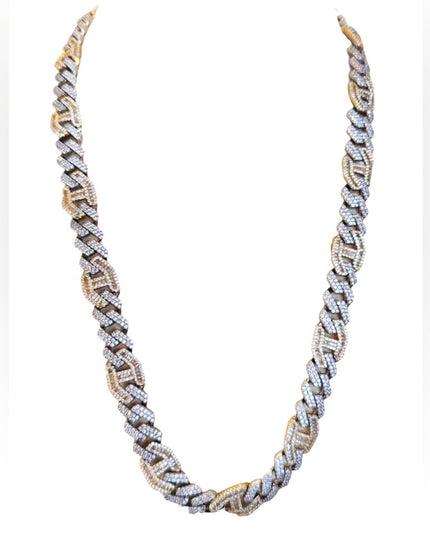 Dazzling Two-Tone Mens Necklace Cuban Link Iced Out