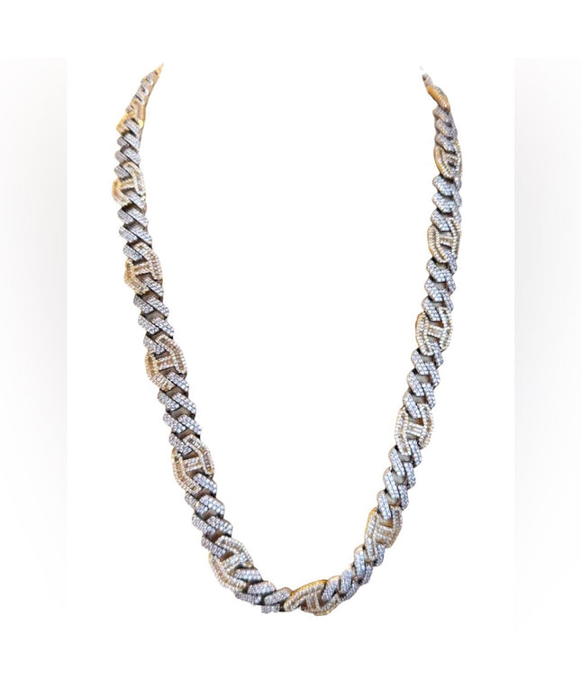 Dazzling Two-Tone Mens Necklace Cuban Link Iced Out