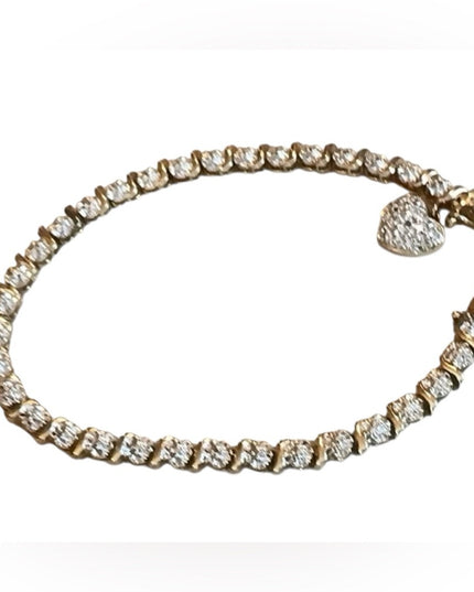 Lovely Gold Plt Sterling Silver 925 Tennis Bracelet Heart