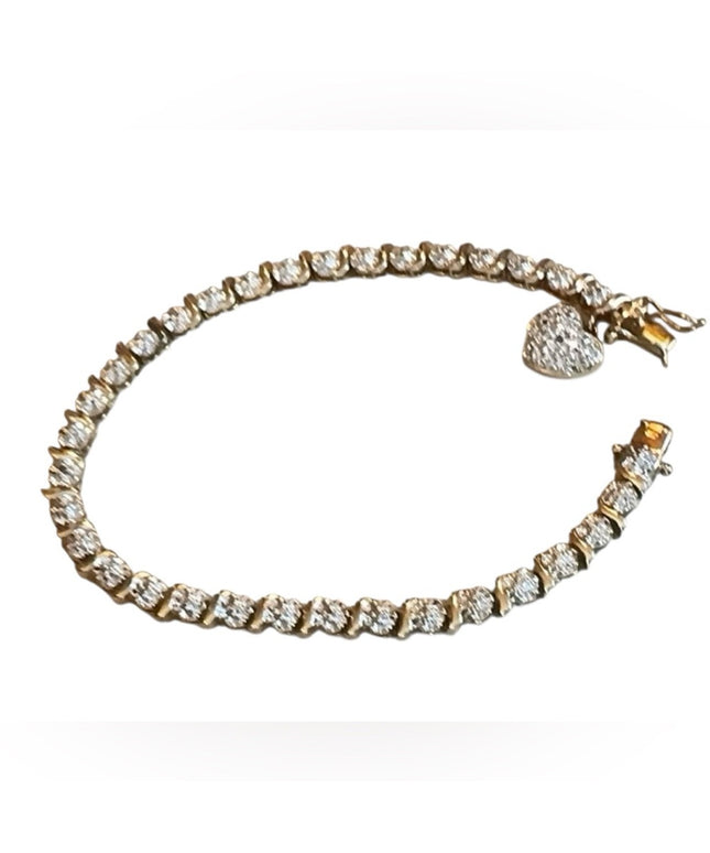 Lovely Gold Plt Sterling Silver 925 Tennis Bracelet Heart