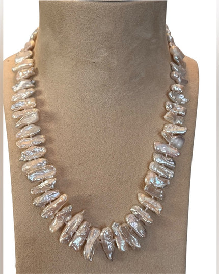 Baroque Pearl Statement Necklace with Silver Spring Ring Clasp