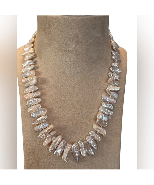 Baroque Pearl Statement Necklace with Silver Spring Ring Clasp