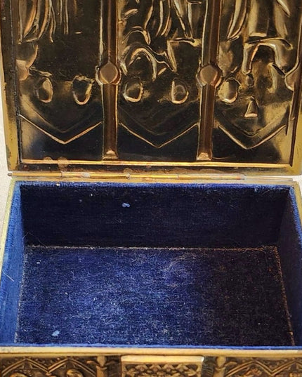 Antique Ornate Gold Finish Jewelry Casket Box Medieval Gothic Reliquary Trinket