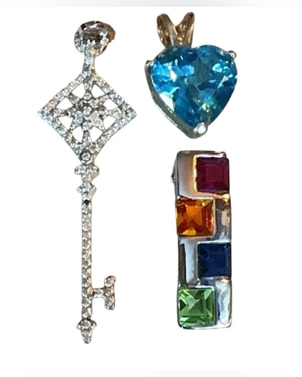 Sterling Silver LOT 925 Pendant Lot of 3 with Blue Topaz, CZ, Glass