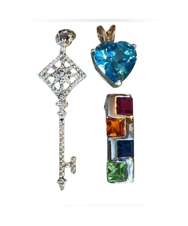 Sterling Silver LOT 925 Pendant Lot of 3 with Blue Topaz, CZ, Glass