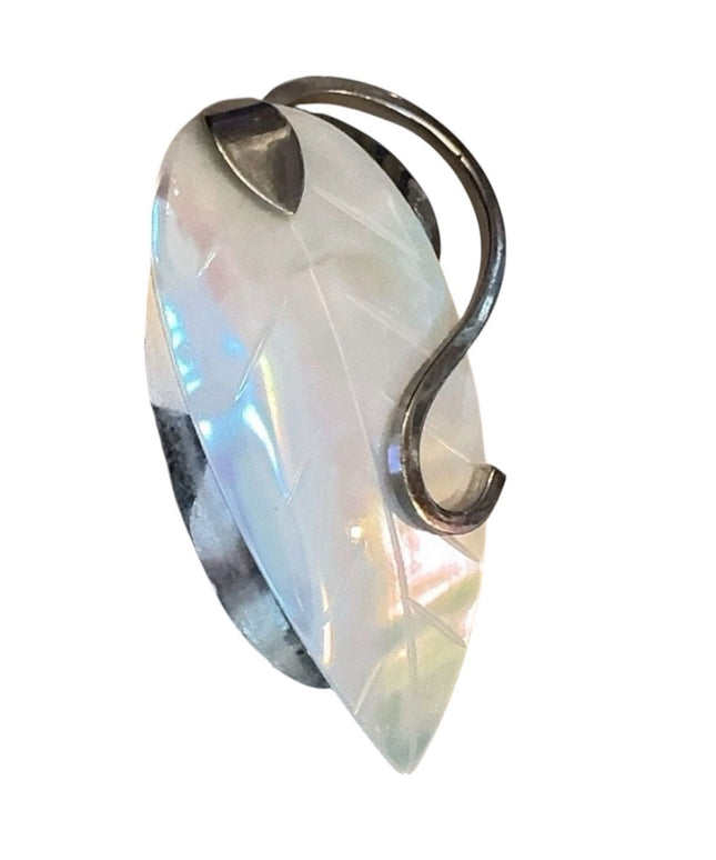 Vintage 2.5" Large Western Germany Mother-of-Pearl Leaf Brooch, Silver Tone