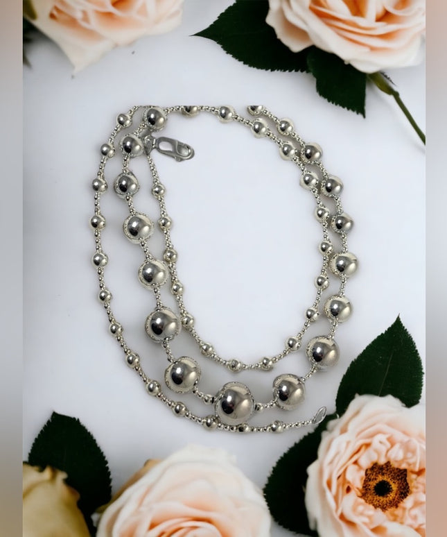 Chunky Large sterling silver 925 bead necklace 30”