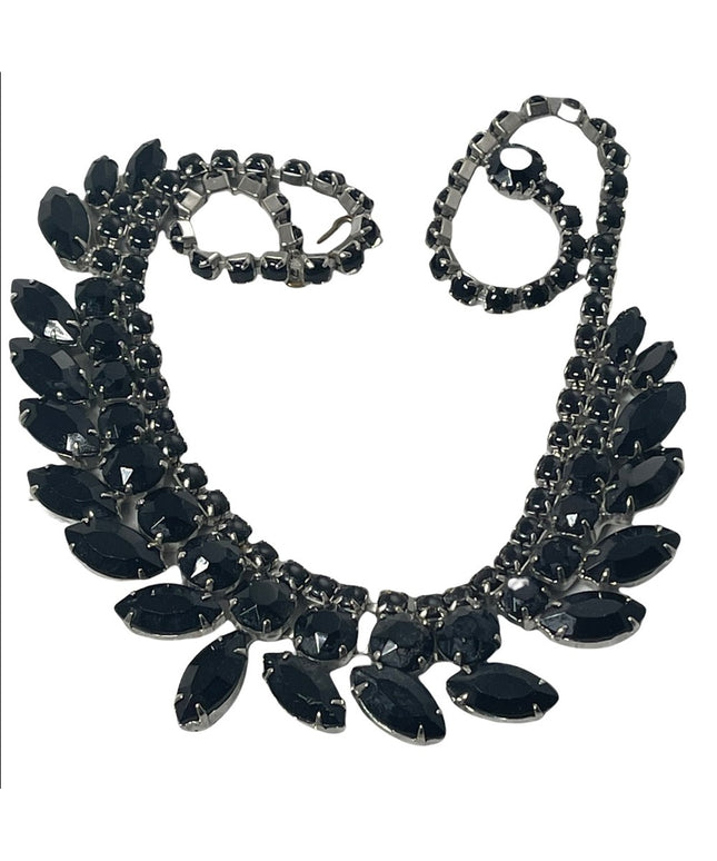 Stunning vintage Black crystal 1950s fancy necklace party wedding evening