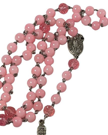 Fatima pink plastic Rosary silver crucifix religious