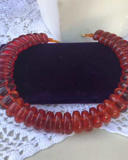 Vintage Faux Amber Resin Choker 1960s MCM Necklace