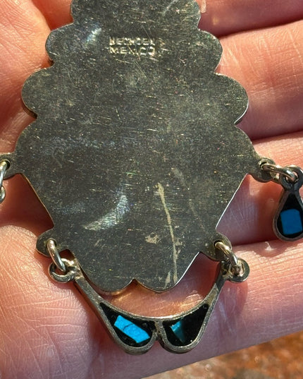 Vtg Sign Hecho en Mexico Black Onyx Carve Mayan Aztec Multi Stone Tribal Pendant