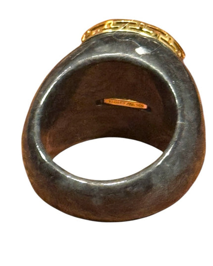 Roz Kwan Sterling Silver Gold Plated Carved Dragon Black Onyx Charcoal Jade Ring