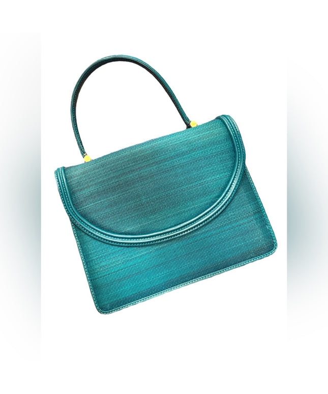 Elegant Vintage Gondola Horsehair & Leather Teal Handbag