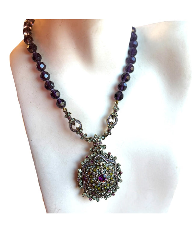 Lovely Retired Heidi Daus "Unforgettable Lavaliere" Locket Necklace rhinstones