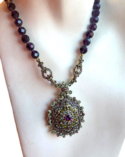 Lovely Retired Heidi Daus "Unforgettable Lavaliere" Locket Necklace rhinstones
