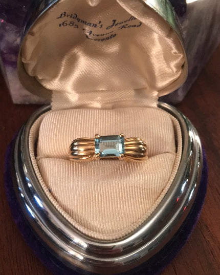 14k gold Emerald cut Aquamarine ring