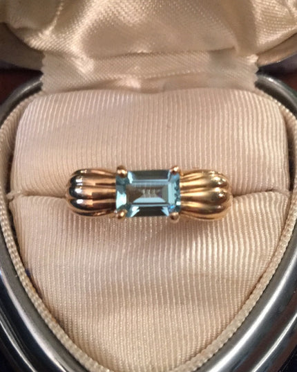14k gold Emerald cut Aquamarine ring