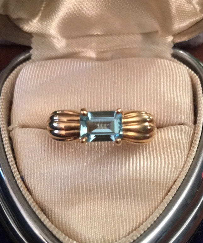 14k gold Emerald cut Aquamarine ring