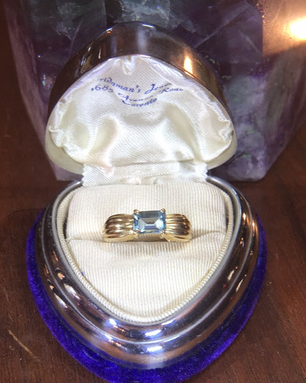 14k gold Emerald cut Aquamarine ring