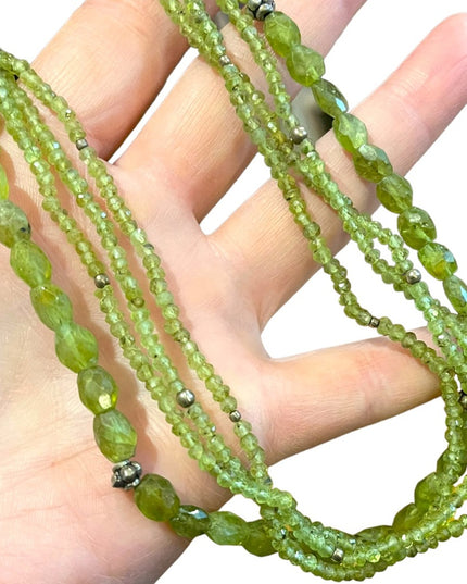 Silver Bali style Rough faceted PERIDOT 4 strand bead necklace Balenisian