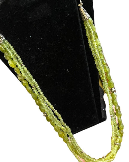 Silver Bali style Rough faceted PERIDOT 4 strand bead necklace Balenisian