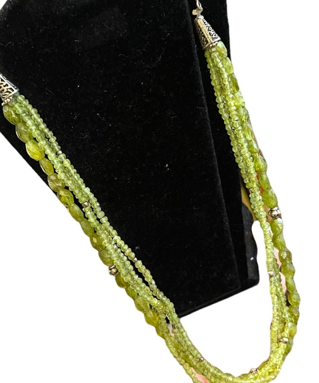 Silver Bali style Rough faceted PERIDOT 4 strand bead necklace Balenisian