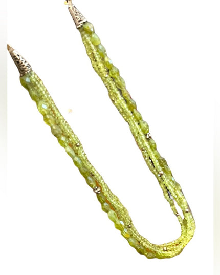 Silver Bali style Rough faceted PERIDOT 4 strand bead necklace Balenisian