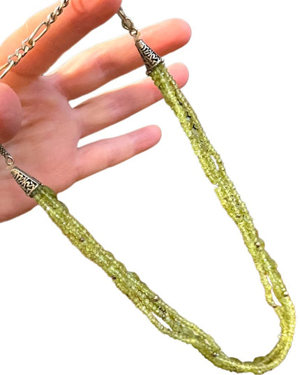 Silver Bali style Rough faceted PERIDOT 4 strand bead necklace Balenisian