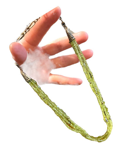Silver Bali style Rough faceted PERIDOT 4 strand bead necklace Balenisian