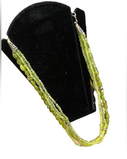 Silver Bali style Rough faceted PERIDOT 4 strand bead necklace Balenisian