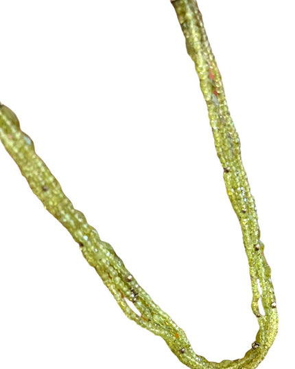 Silver Bali style Rough faceted PERIDOT 4 strand bead necklace Balenisian